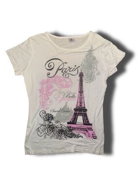 Paris Eiffel Tower Graphic Tee with Rhinestones